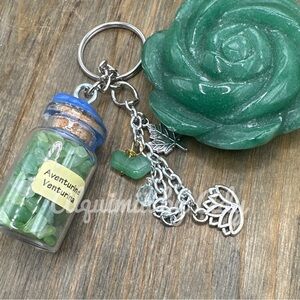 Crystal bottle Aventurine drusy geode key card wallet holder keychain bag charms